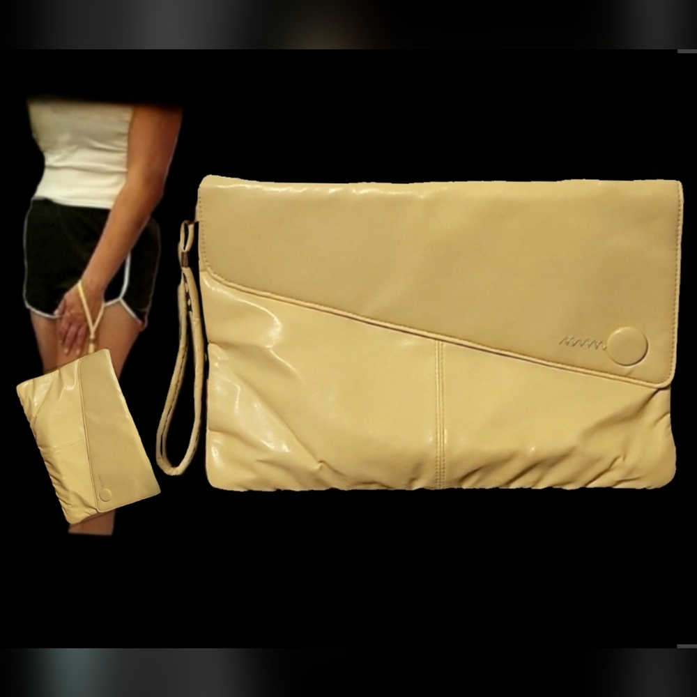 Vtg 80s Pacific Connections cream bohochic oversized wristlet lg bag clutch NWOT